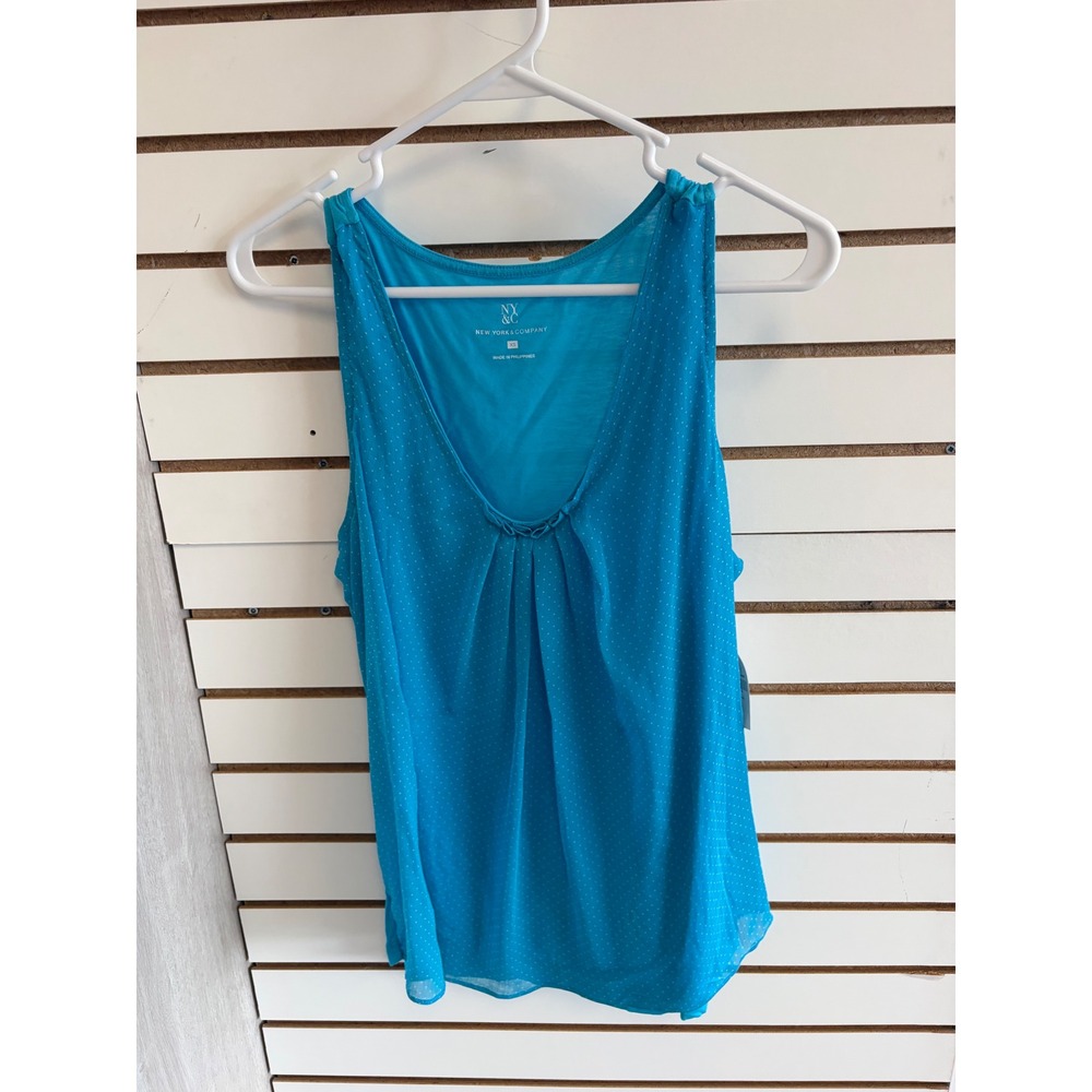New York & Company Turquoise Blue Polka Dot Pleated Tank Top NWT XS‎